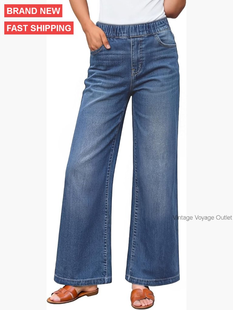 Wide Leg Jeans High Waisted Stretchy Baggy Denim Pants Elastic Waist